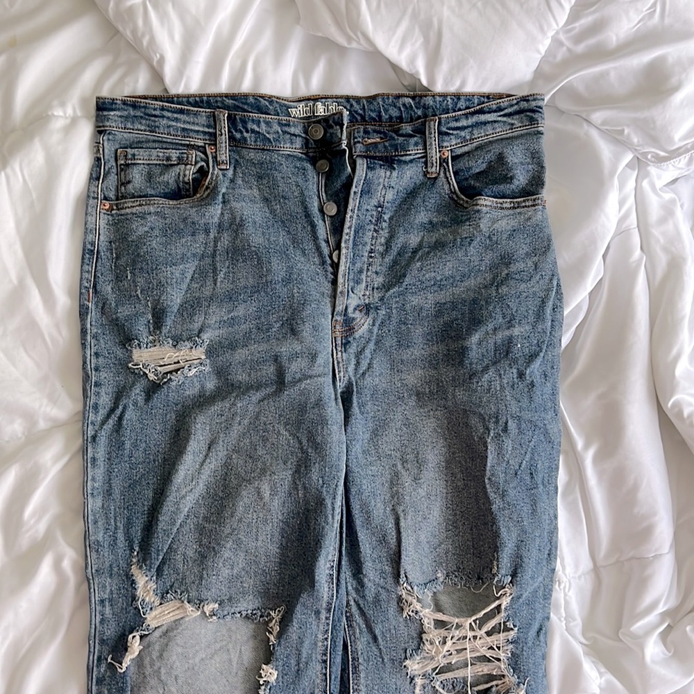 High rise straight distressed jeans